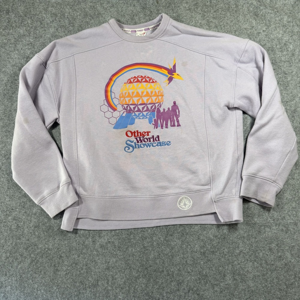 Cosmic Graphic Sweatshirt Purple Lavender Crewneck Pullover Small Fleece Retro